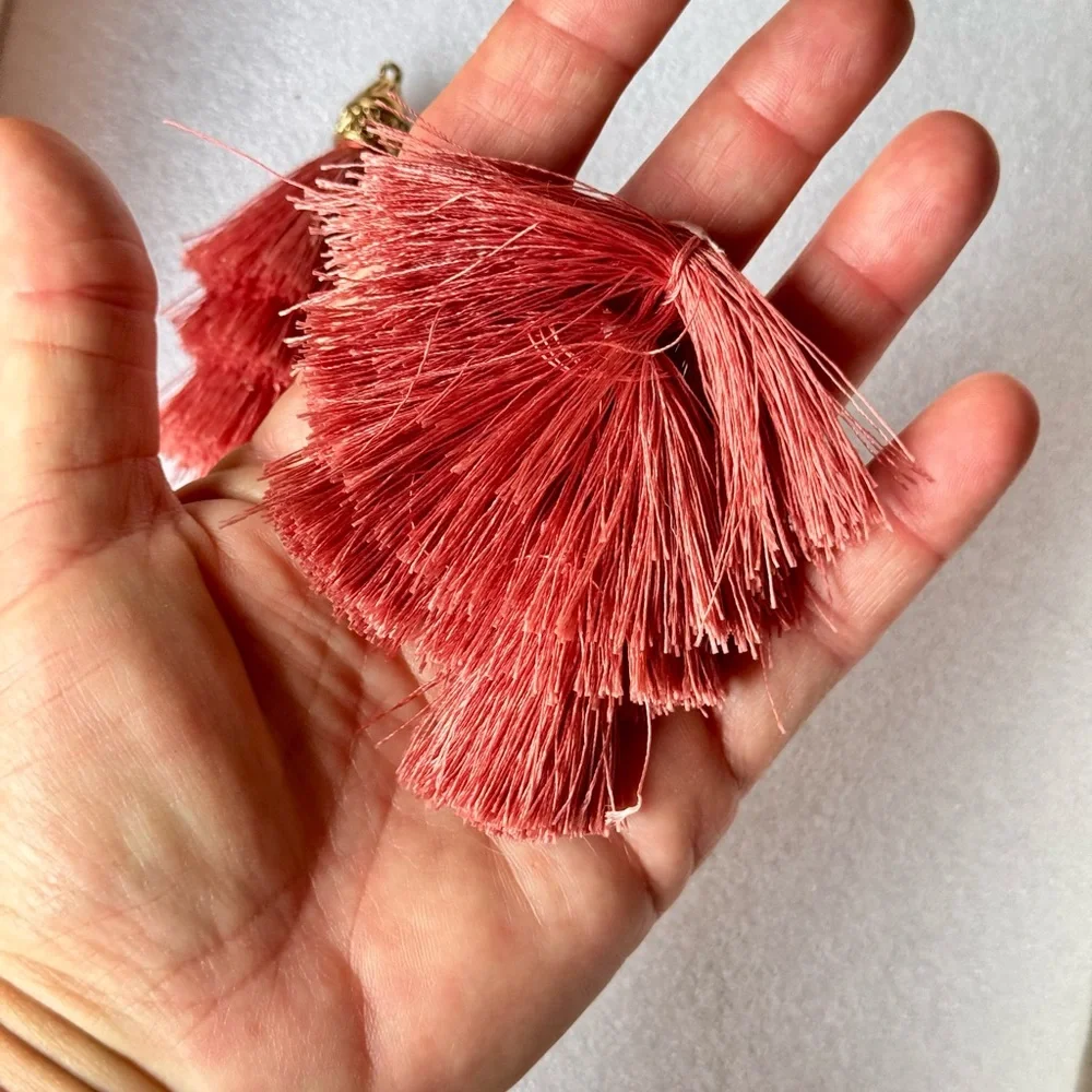 2 TIERED TASSELS for Earrings Keychains Crafts Sewing & More! Mauve & Gold 3.5”